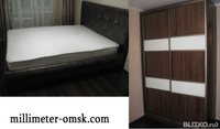Спальный гарнитур ЛДСП (шкаф-купе, двуспальная кровать), Венге+Белый