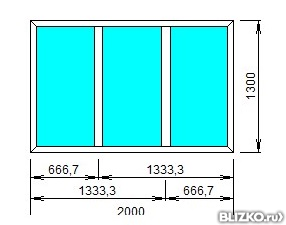 Окно пластиковое глухое трехстворчатое однокамерное