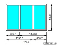 Окно пластиковое глухое трехстворчатое однокамерное