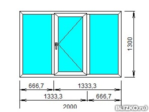 Окно пластиковое поворотное трехстворчатое однокамерное