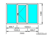 Окно пластиковое поворотное трехстворчатое однокамерное