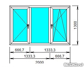 Окно ПВХ трехстворчатое поворотно-откидное двухкамерное