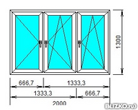 Окно ПВХ трехстворчатое поворотно-откидное двухкамерное