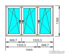 Окно ПВХ трехстворчатое поворотно-откидное двухкамерное