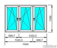 Окно ПВХ трехстворчатое поворотно-откидное двухкамерное