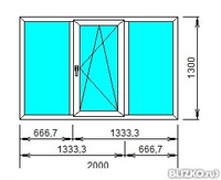 Окно ПВХ трехстворчатое поворотно-откидное двухкамерное