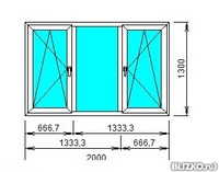 Окно ПВХ трехстворчатое поворотно-откидное двухкамерное