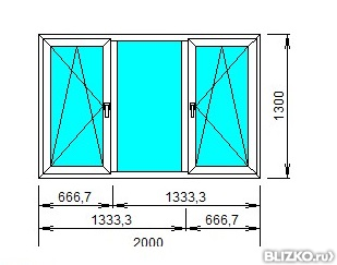 Окно ПВХ трехстворчатое поворотно-откидное двухкамерное
