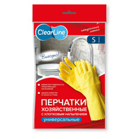 Перчатки латексные/хозяйственные с хлопковым напылением CLEAR LINE раз. S