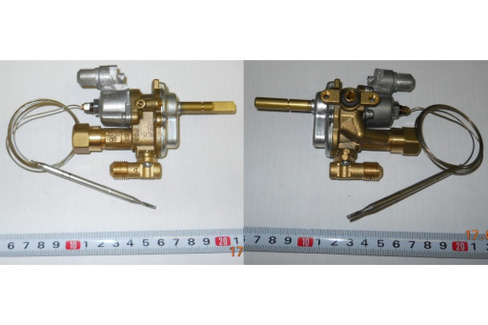 Газовый кран духовки с клапаном, два выхода. (термостат) 082339