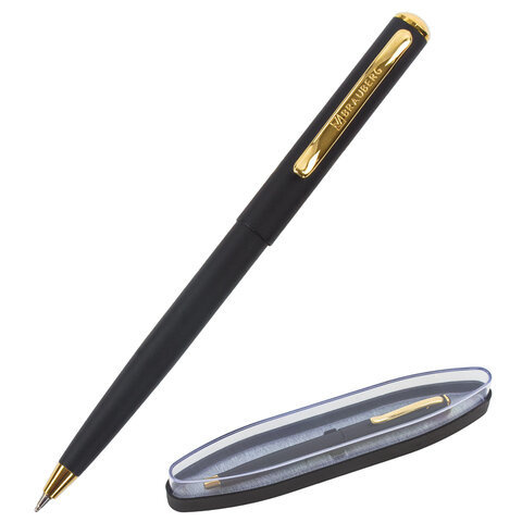 Ручка подарочная шариковая BRAUBERG Maestro СИНЯЯ корпус черный с золотистым линия письма 05 мм 143470