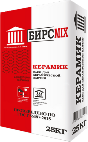 Клей плиточный Керамик, БИРСMIX, 25 кг с армирующими волокнами