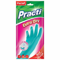 Перчатки хозяйственные резиновые хлопчатобумажное напыление 100% флок размер M синие Practi Extra Dry PACLAN 7340