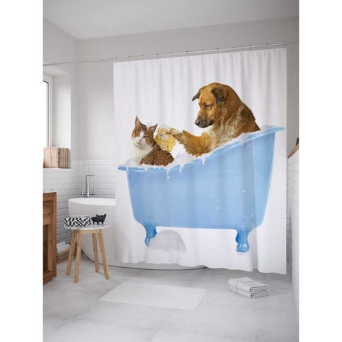 Шторка-занавеска для ванной JOYARTY Кот и пес в ванной