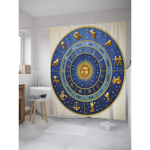 Шторка-занавеска для ванной JOYARTY Синий круг с зодиаками