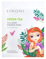 LIMONI Маска тканевая тонизирующая с зеленым чаем и коллагеном для лица / Green tea collagen essence mask 25 г