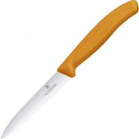 Нож кухонный Victorinox Swiss Classic, для чистки овощей и фруктов, 100мм, заточка серрейтор, стальной, оранжевый [6.773