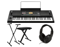 Korg EK-50 61-Key Arranger Entertainer Keyboard (черный), стартовый комплект со скамейкой, подставкой и наушниками Samso