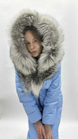 Голубой зимний костюм для прогулок с большим натуральным мехом лисы PLATINA - Без аксессуаров