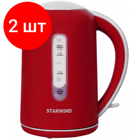 Комплект 2 штук, Чайник Starwind SKG1021 1.7л. 2200Вт красный/серый (пластик) STARWIND