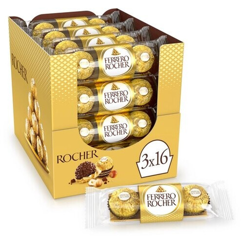 Конфеты Ferrero Rocher с начинкой из крема и лесного ореха, 37.5 г, 16 шт., флоу-пак