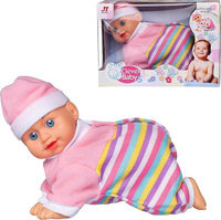 Кукла Junfa Toys Пупс Jin Jian Cherubic crawling Baby, 15 см, 3327-6 голубой
