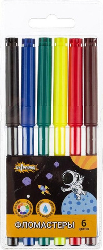 Фломастер №1 School Фломастеры Space time 6 цветов смывающиеся с вентилируемыми колпачками