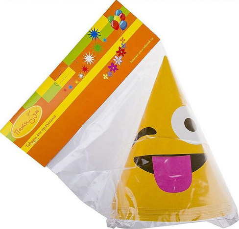 Товар для праздника Пати Бум колпак Колпачок Эмоции Смайл (6 штук в упаковке)