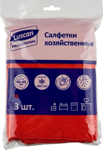 Товар для уборки Luscan Салфетки хозяйственные микрофибра 40х40 300 г/кв.м красные 3 штуки в упаковке