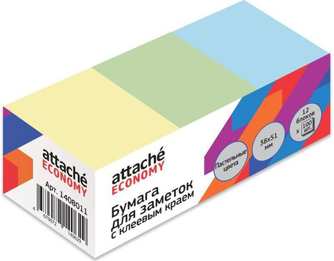 Блокнот Attache Стикеры 38x51 мм пастельные 3 цвета (12 блоков по 100 листов)