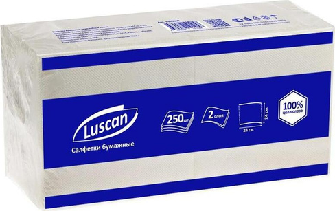 Бумажные полотенца Luscan Салфетки бумажные 24х24 см белые 2-слойные 250 штук в упаковке