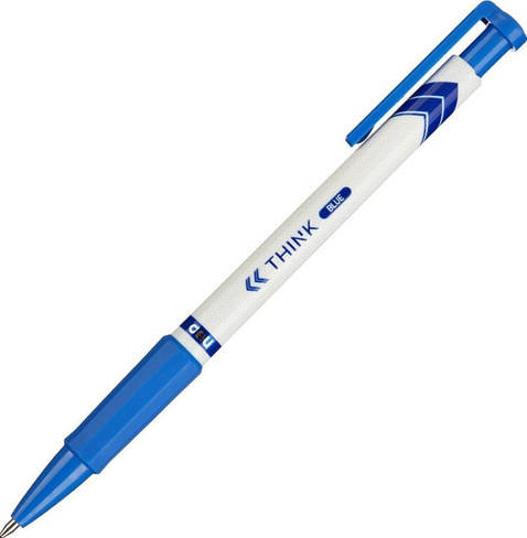 Ручка Deli Ручка шариковая автоматическая Think, д шар 0,7 мм, резин манж, синяя