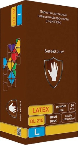 Перчатки медицинские Safe&Care Перчатки латексные смотровые КОМПЛЕКТ 25 пар, повышенной прочности, размер L,удлиненные,