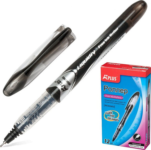 Ручка Beifa Ручка-роллер "A Plus", ЧЕРНАЯ, корпус с печатью, узел 0,5 мм, линия письма 0,33 мм, RX302602-BK