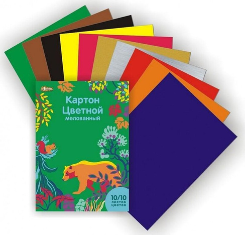 Цветная бумага №1 School Картон цветной Живая природа (А4, 10 листов, 10 цветов, мелованный)