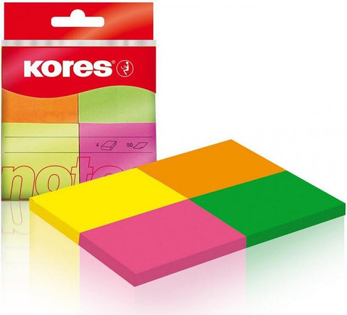 Блокнот Kores Стикеры 40x50 мм неоновые 4 цвета (4 блока по 50 листов)