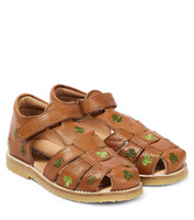 Кожаные сандалии с вышивкой Petit Nord, коричневый