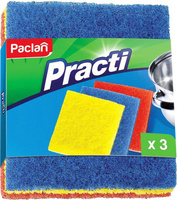 Товар для уборки Paclan Губки для мытья посуды Practi абразивные 150х125х20 мм 3 штуки в упаковке