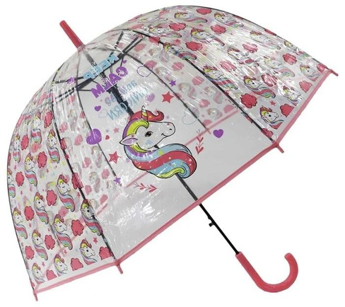 Зонтик детский Единорог Keep Calm and be Unicorn прозрачный купол розовый МихиМихи