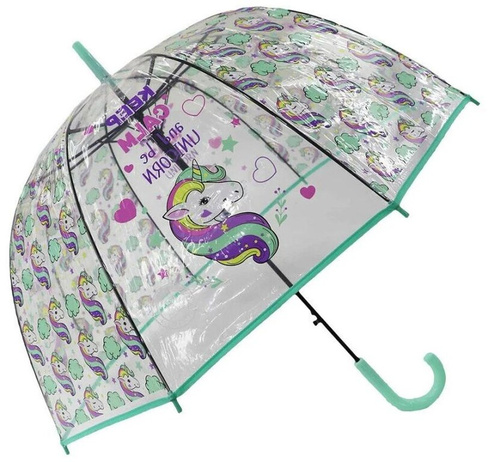 Зонтик детский Единорог Keep Calm and be Unicorn прозрачный купол зеленый МихиМихи