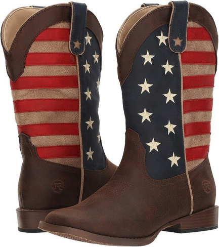 Ковбойские сапоги American Patriot Roper, цвет Brown Faux Leather Vamp Stars & Stripes Shaft