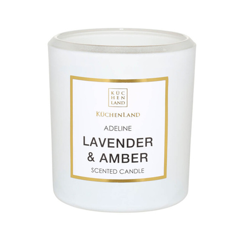 Свеча ароматическая, 10 см, в подсвечнике, белая, Lavender and Amber, Adeline
