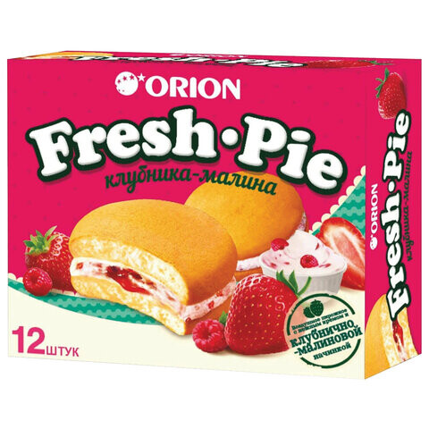 Печенье ORION "Fresh-Pie Strawberry-raspberry", клубника малина, 300 г, (12 штук х 25 г), ш/к 54607, О0000017465