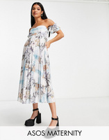 Синее платье миди со складками и цветочным принтом ASOS DESIGN Maternity Maternity