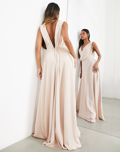 Розовое атласное платье макси с поясом на лифе ASOS EDITION