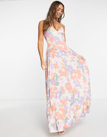 Абрикосовое платье макси с боковыми складками и цветочным принтом ASOS DESIGN - MULTI
