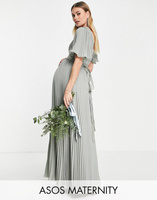 Оливковое платье макси со складками ASOS DESIGN Maternity Bridesmaid