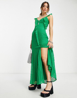 Зеленое шифоновое платье макси с необработанными краями и вышивкой ASOS DESIGN