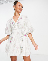 Кремовое мини-платье с цветочной вышивкой и кружевными вставками ASOS EDITION