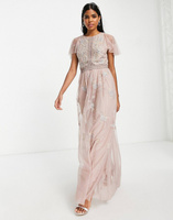 Розовое платье макси с жемчугом и цветочной вышивкой ASOS DESIGN Bridesmaid